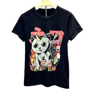 Terrible Unicorn Cat T-shirt Short Sleeve Black, Small, EUC